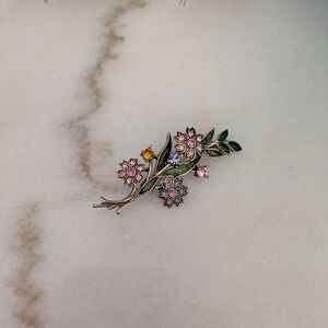 Floral Brooch with Pink and Green Accents